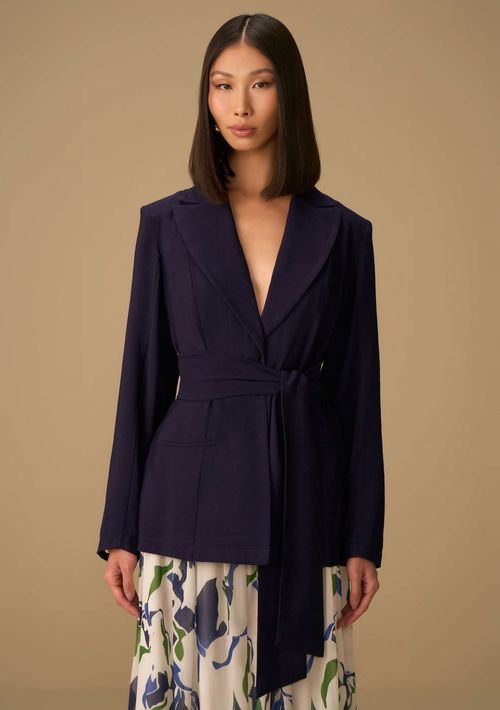 Blazer Maria.Valentina Ajustado Manga Longa Padrão Azul Escuro