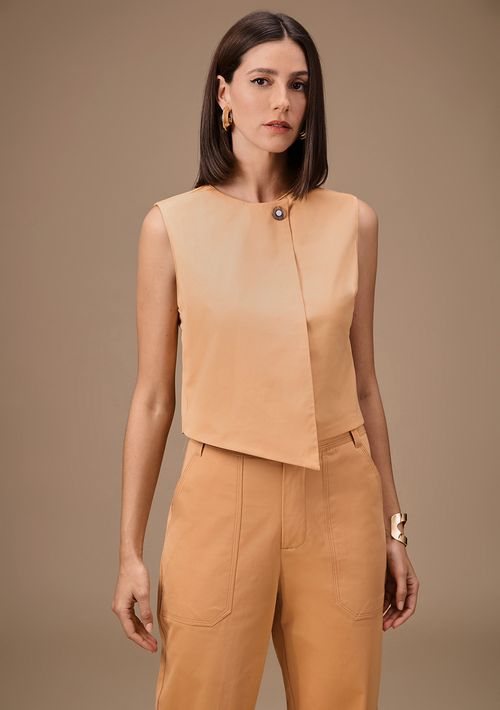 Blusa Maria.Valentina Ajustada Decote Canoa Sem Alça Cropped Laranja