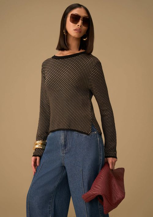 Blusa Maria.Valentina Ajustada Decote Careca Manga Longa Padrão Preto