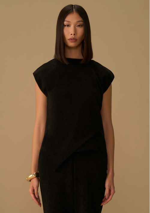 Blusa Maria.Valentina Solta Gola Alta Manga Curta Padrão Preto