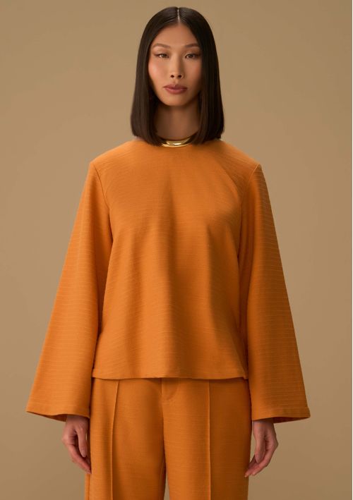Blusa Maria.Valentina Solta Decote Careca Manga Longa Alongada Laranja