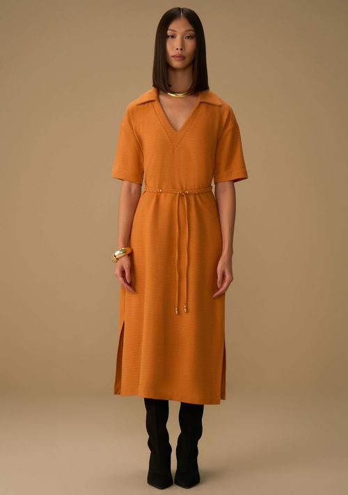 Vestido Maria.Valentina Solto Polo Manga Curta Midi Laranja