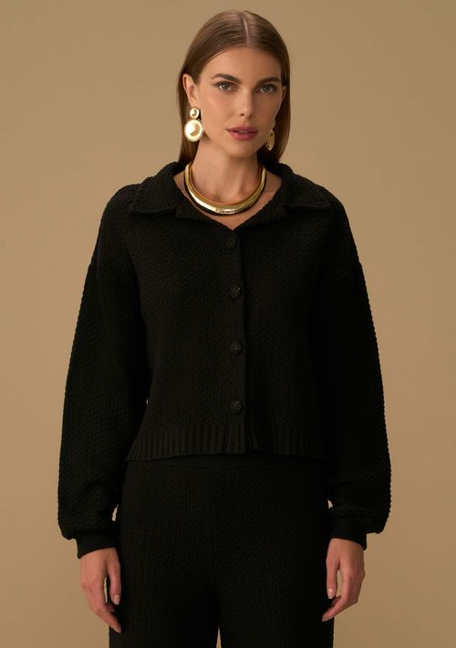 Casaco Maria.Valentina Solto Manga Longa Padrão Preto