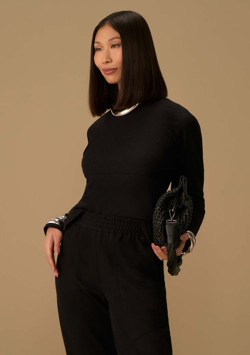 Blusa Maria.Valentina Solta Decote Careca Manga Longa Padrão Preto