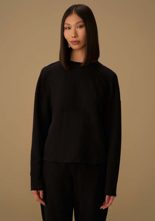 Blusa Maria.Valentina Solta Decote Careca Manga Longa Padrão Preto