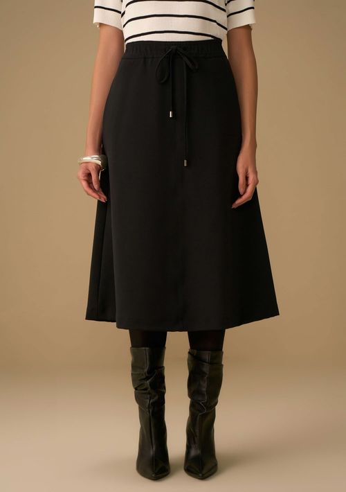 Saia Maria.Valentina Evasê Alta Midi Preto