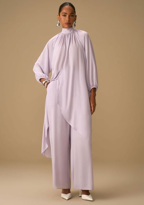 Blusa Maria.Valentina Solta Gola Alta Manga Longa Alongada Lilas
