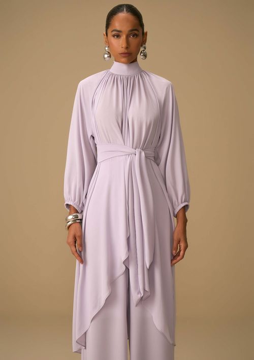 Blusa Maria.Valentina Solta Gola Alta Manga Longa Alongada Lilas
