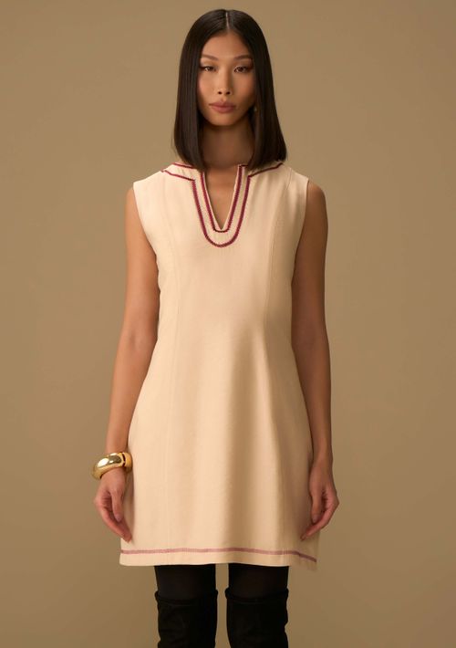 Vestido Maria.Valentina Solto Decote V Sem Manga Curto Bege