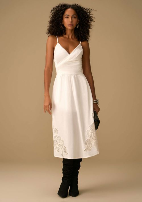 Vestido Maria.Valentina Ajustado Decote Transpassado Com Alça Midi Off White
