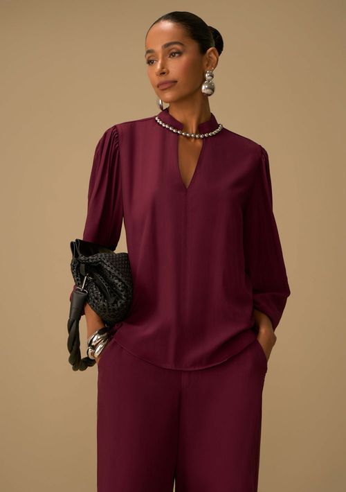Blusa Maria.Valentina Solta Decote V Manga Longa Padrão Roxo