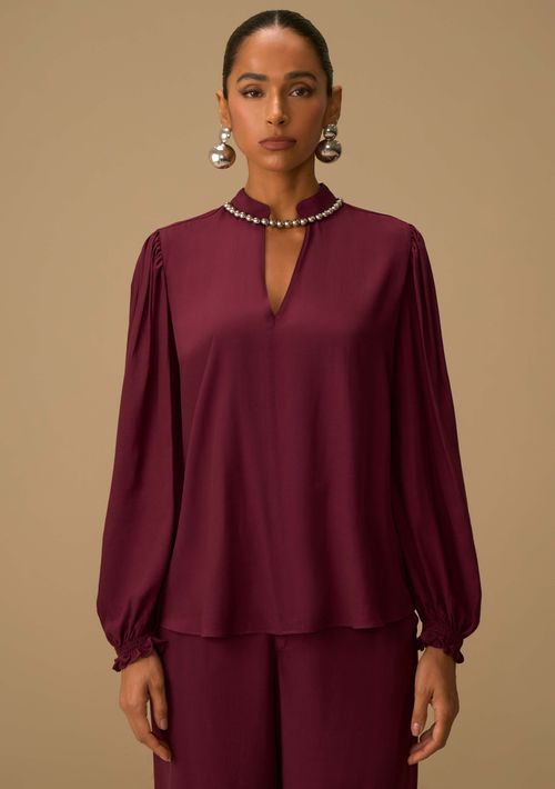 Blusa Maria.Valentina Solta Decote V Manga Longa Padrão Roxo