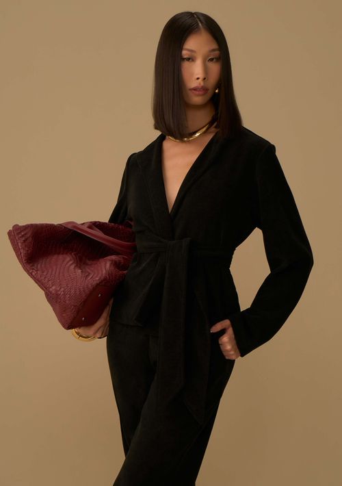 Blusa Maria.Valentina Solta Decote V Manga Longa Padrão Preto