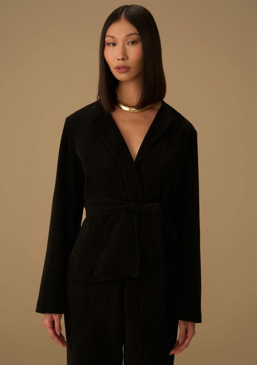 Blusa Maria.Valentina Solta Decote V Manga Longa Padrão Preto