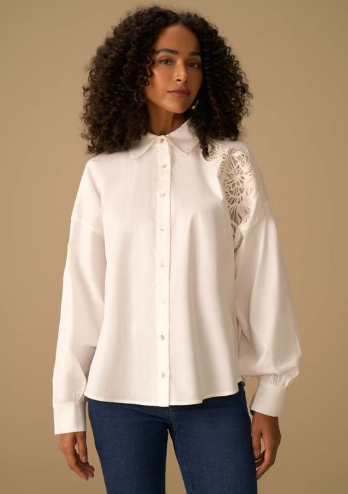 Camisa Maria.Valentina Oversized Gola Clássica Manga Longa Padrão Off White