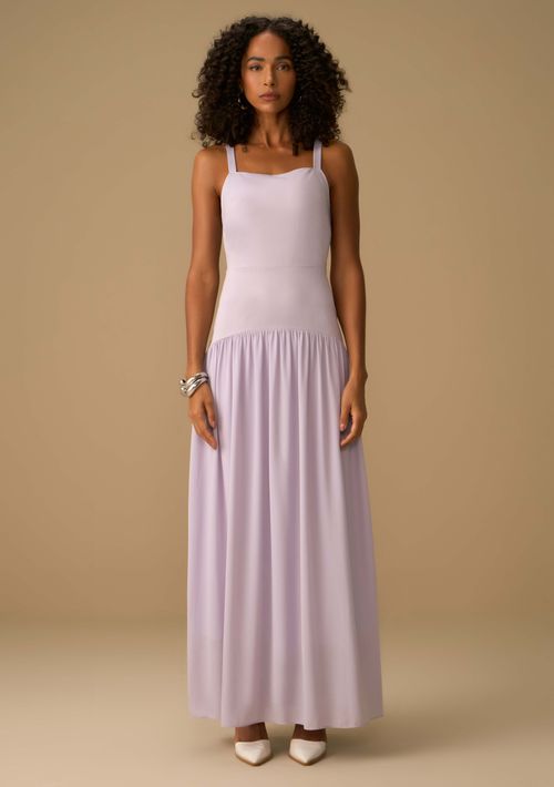Vestido Maria.Valentina Ajustado Decote Reto Com Alça Longo Lilas