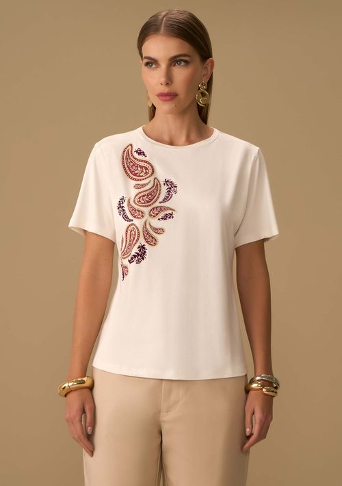 Camiseta Maria.Valentina Solta Decote Careca Manga Curta Padrão Off White