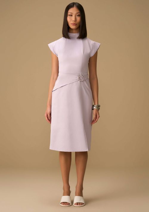 Vestido Maria.Valentina Solto Gola Padre Manga Curta Midi Lilas