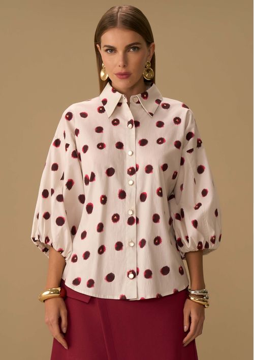 Camisa Maria.Valentina Solta Decote V Manga 7 Oitavos Padrão Bege