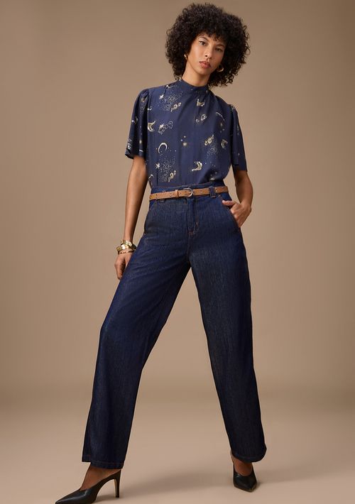 Calça Maria.Valentina Wide Média Azul