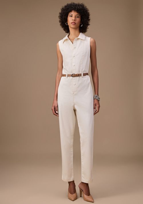 Macacão Maria.Valentina Ajustado Polo Sem Manga Longo Off White