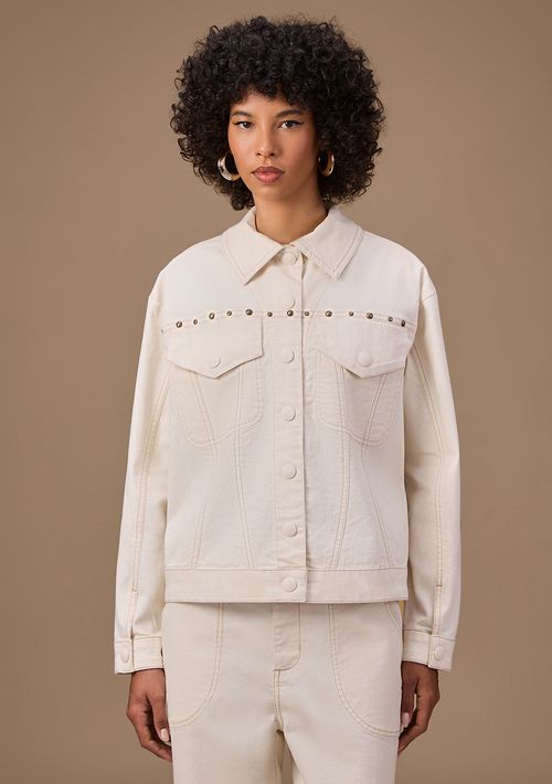 Jaqueta Maria.Valentina Solta Manga Longa Padrão Off White