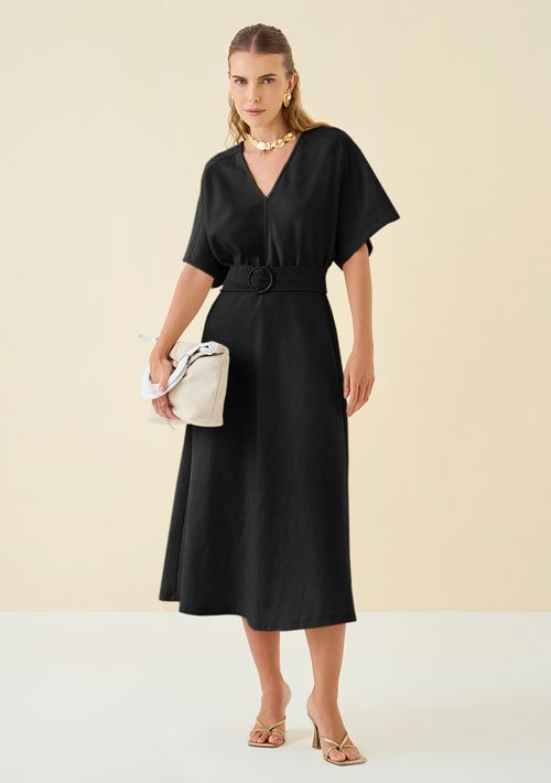 Vestido Maria.Valentina Longo Decote V Com Cinto Preto