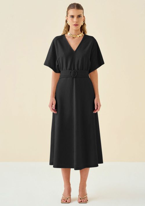 Vestido Maria.Valentina Longo Decote V Com Cinto Preto