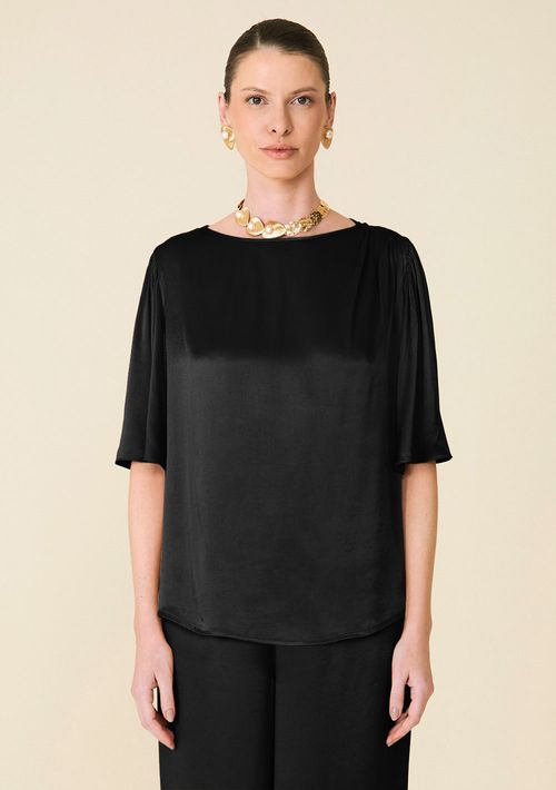 Blusa Maria.Valentina Solta Decote Careca Manga Curta Padrão Preto