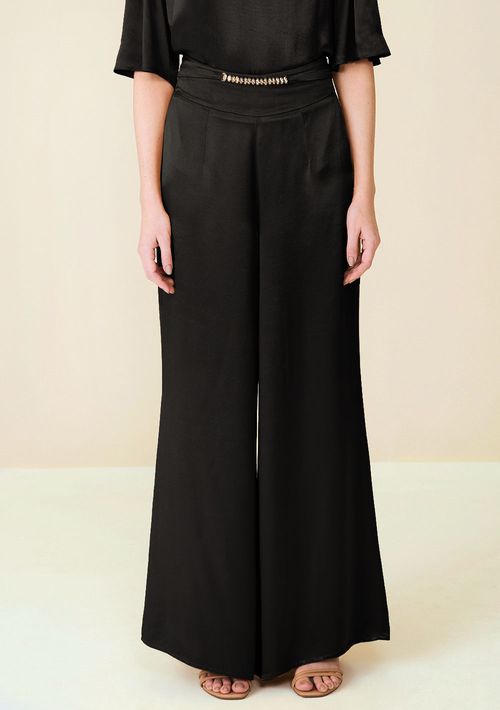 Calça Maria.Valentina Pantalona Cós Alto Com Metal Preto