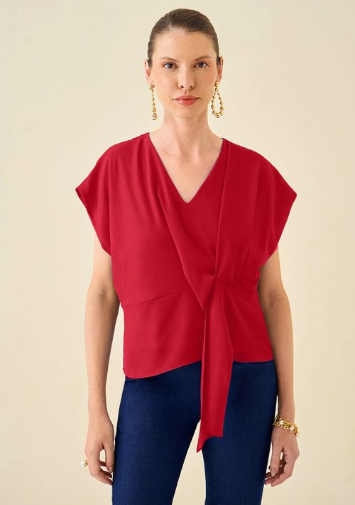 Blusa Maria.Valentina Decote V Cavada Amarração Frente Vermelho