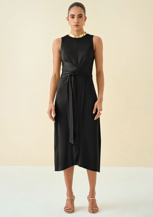 Vestido Maria.Valentina Ajustado Decote Canoa Sem Manga Midi Preto