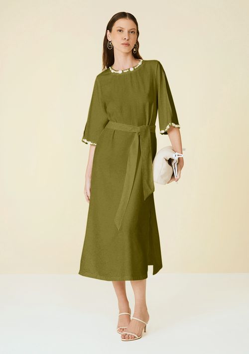 Vestido Maria.Valentina Solto Decote Careca Manga Curta Midi Verde