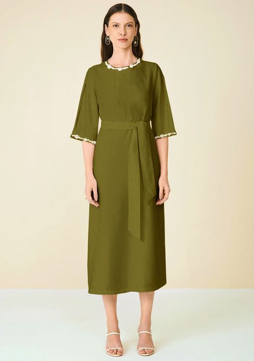 Vestido Maria.Valentina Solto Decote Careca Manga Curta Midi Verde