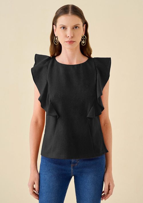 Blusa Maria.Valentina Ajustada Decote Canoa Sem Alça Padrão Preto