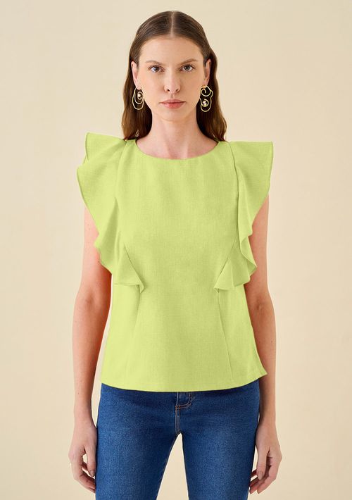 Blusa Maria.Valentina Ajustada Decote Canoa Sem Alça Padrão Verde