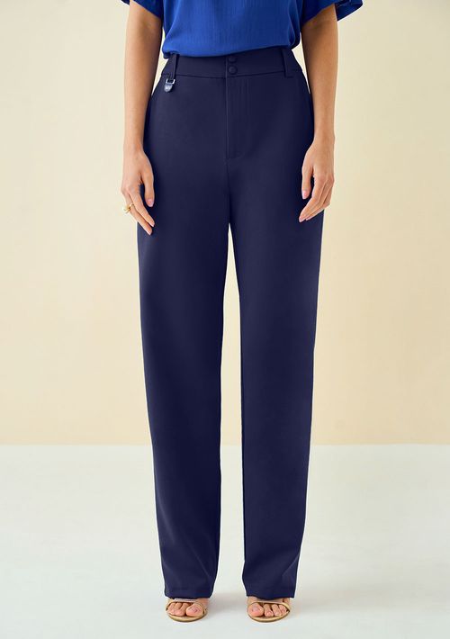 Calça Maria.Valentina Reta Alfaiataria Cós Intermediário Bolso Faca Azul Marinho