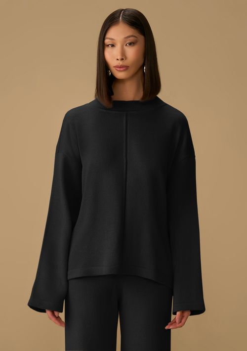 Blusa Maria.Valentina Solta Gola Alta Manga Longa Padrão Preto
