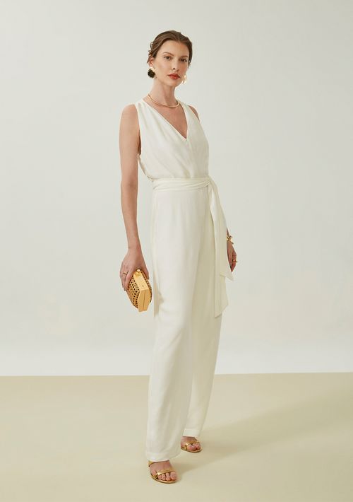 Macacão Maria.Valentina Solto Decote V Sem Manga Longo Off White