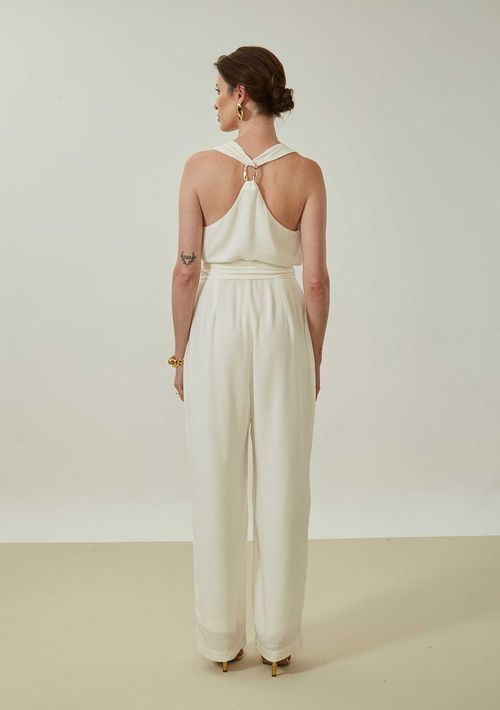 Macacão Maria.Valentina Solto Decote V Sem Manga Longo Off White