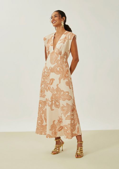 Vestido Maria.Valentina Solto Decote V Manga Curta Midi Off White