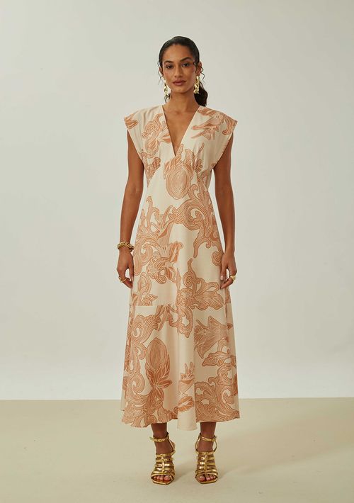 Vestido Maria.Valentina Solto Decote V Manga Curta Midi Off White