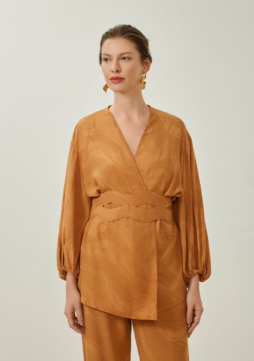 Kimono Maria.Valentina Solto Manga Longa Alongado Marrom