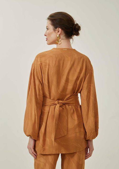 Kimono Maria.Valentina Solto Manga Longa Alongado Marrom