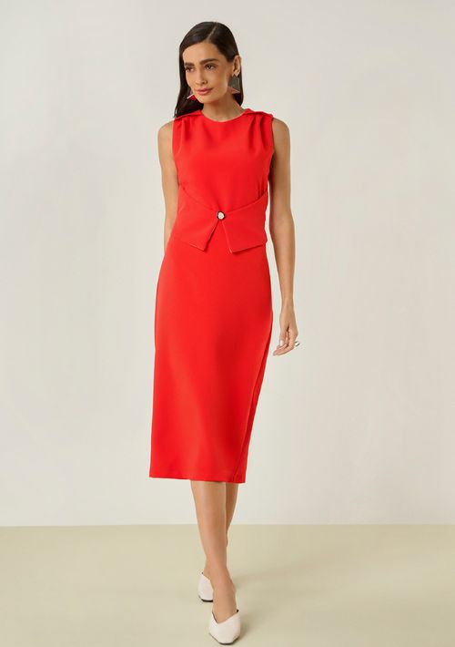 Vestido Maria.Valentina Solto Decote Careca Sem Manga Midi Vermelho