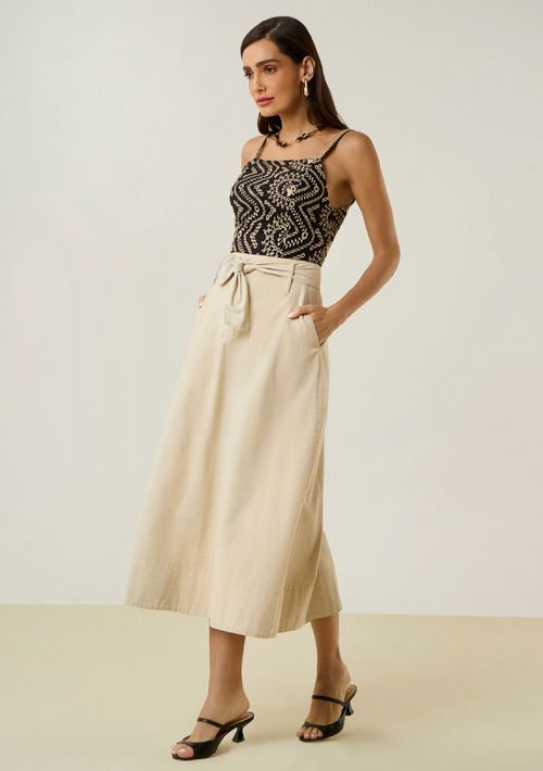 Saia Maria.Valentina Evasê Alta Longa Off White
