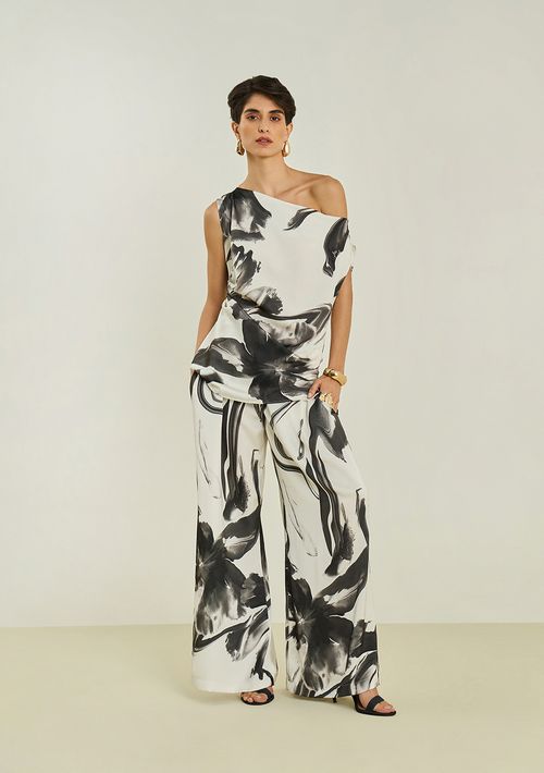 Blusa Maria.Valentina Ajustada Um Ombro Só Manga Curta Alongada Preto