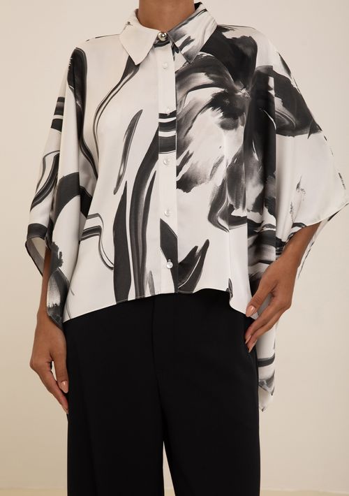 Camisa Maria.Valentina Solta Gola Tradicional Manga Longa Padrão Preto