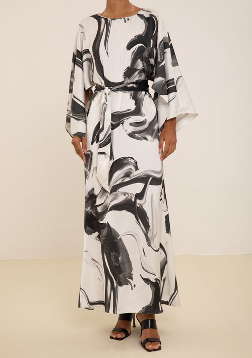 Vestido Maria.Valentina Ajustado Decote Canoa Manga 7 Oitavos Longo Preto