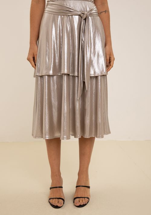 Saia Maria.Valentina Evasê Alta Midi Prata